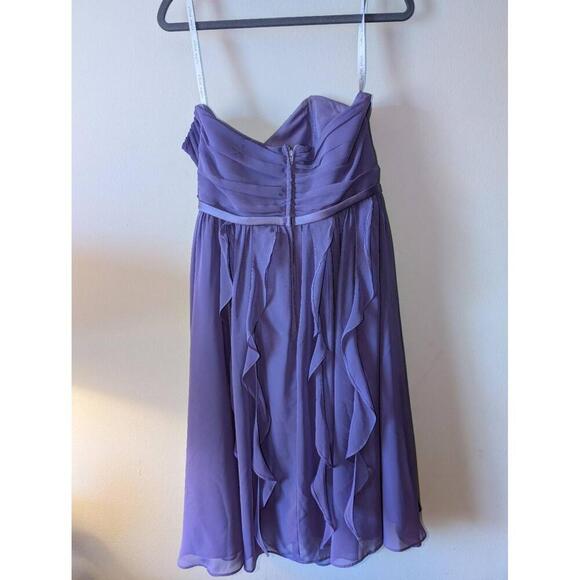 Alfred Angelo Dress Womens Size 8 Purple Midi Shoulder Less Ruffled Layers Forma - Picture 2 of 3